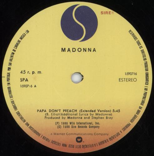 Madonna Papa Don't Preach 12" vinyl single (12 inch record / Maxi-single) Portuguese MAD12PA816174