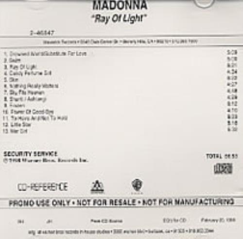 Madonna Ray Of Light - Full Album CD-R acetate US MADCRRA110469
