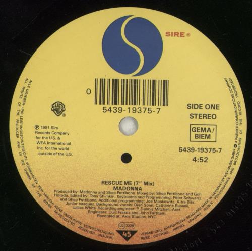 Madonna Rescue Me 7" vinyl single (7 inch record / 45) German MAD07RE88324