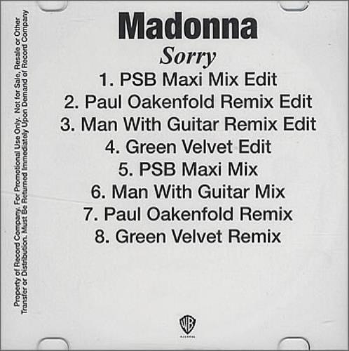 Madonna Sorry CD-R acetate US MADCRSO384024