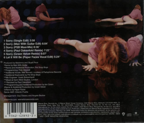 Madonna Sorry CD single (CD5 / 5") Argentinean MADC5SO593889