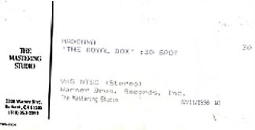 Madonna The Royal Box video (VHS or PAL or NTSC) US MADVITH265839