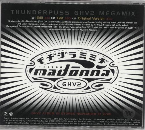 Madonna Thunderpuss GHV2 Megamix CD single (CD5 / 5") US MADC5TH200917