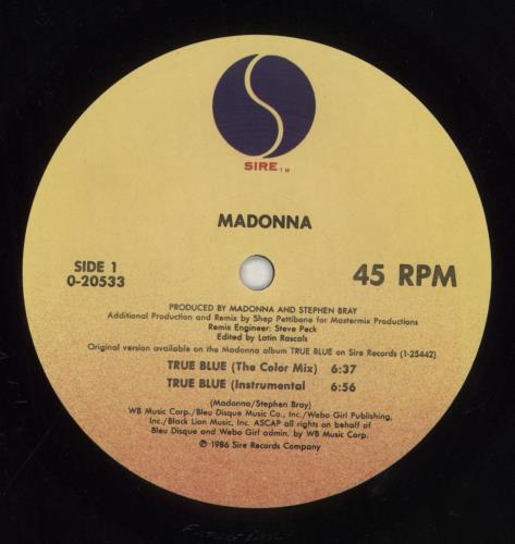Madonna True Blue 12" vinyl single (12 inch record / Maxi-single) US MAD12TR333242