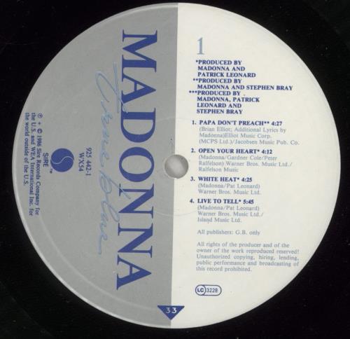 Madonna True Blue vinyl LP album (LP record) UK MADLPTR41343