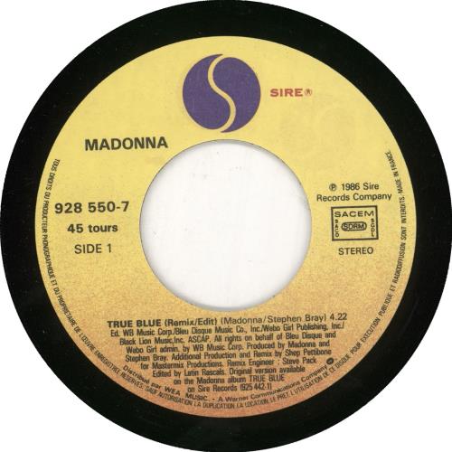 Madonna True Blue 7" vinyl single (7 inch record / 45) French MAD07TR05339