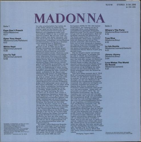 Madonna True Blue vinyl LP album (LP record) German MADLPTR728967