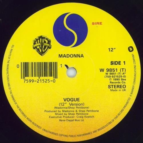 Madonna Vogue - Barcoded labels 12" vinyl single (12 inch record / Maxi-single) UK MAD12VO808803