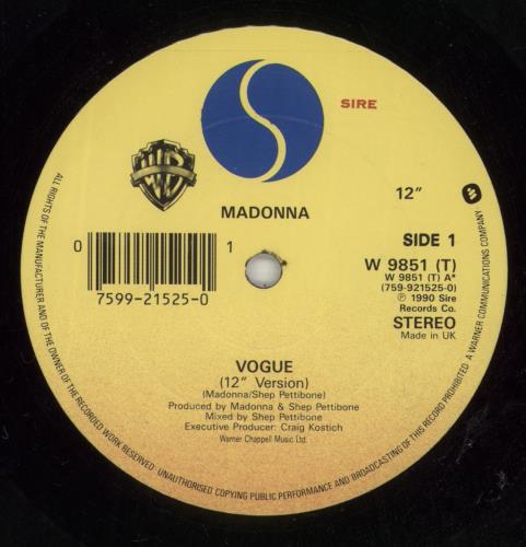 Madonna Vogue - EX 12" vinyl single (12 inch record / Maxi-single) UK MAD12VO869046