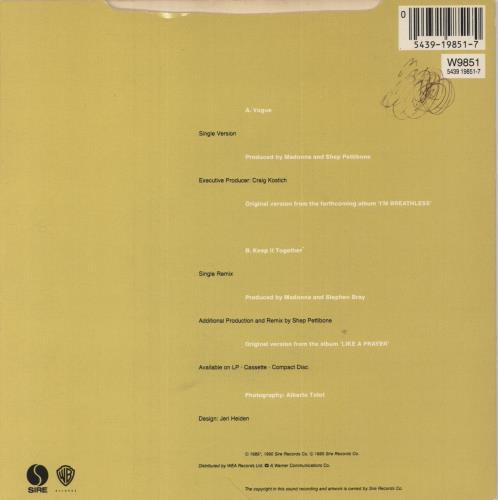 Madonna Vogue - Non-Barcoded Label + Glossy Sleeve 7" vinyl single (7 inch record / 45) UK MAD07VO46062