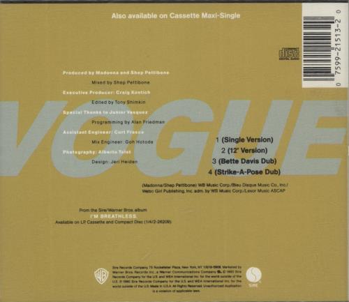 Madonna Vogue CD single (CD5 / 5") US MADC5VO03703