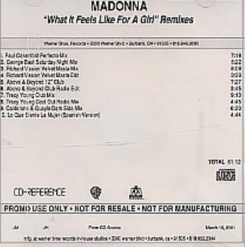 Madonna What It Feels Like For A Girl CD-R acetate US MADCRWH186959