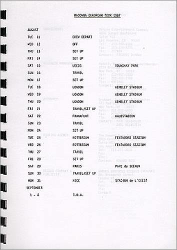 Madonna Who's That Girl - European Tour Itinerary UK MADITWH360396