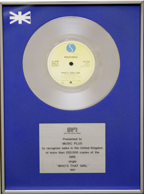 Madonna Who's That Girl - Silver Award award disc UK MADAWWH552490