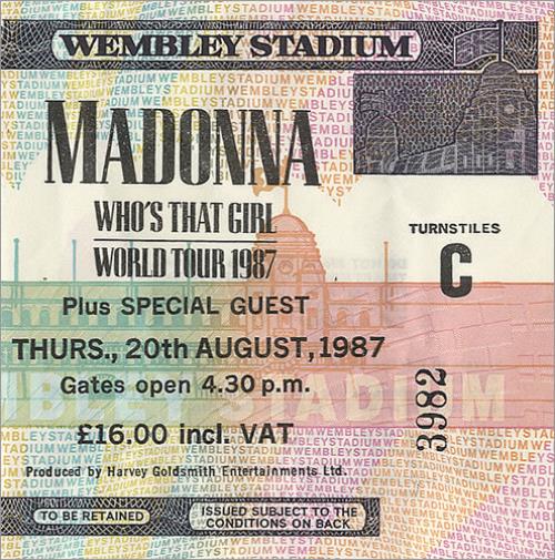 Madonna Who's That Girl World Tour 1987 concert ticket UK MADTIWH462452