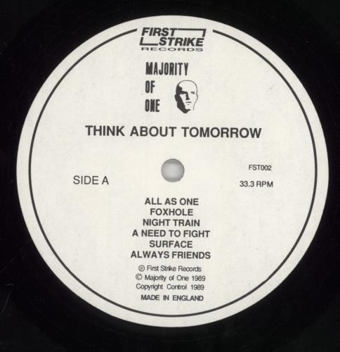 Majority Of One Think About Tomorrow vinyl LP album (LP record) UK 6ZLLPTH863003