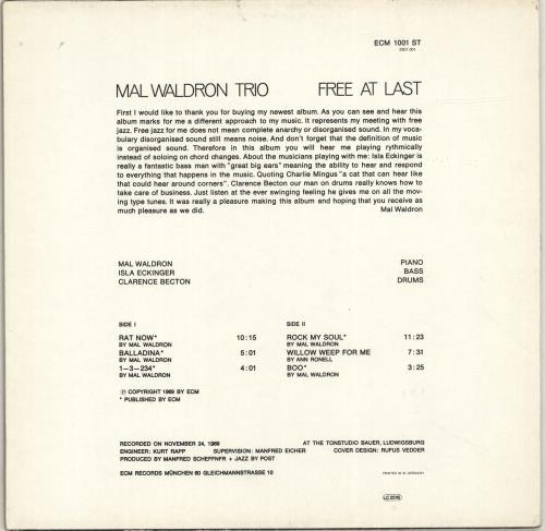 Mal Waldron Free At Last vinyl LP album (LP record) German M/WLPFR694325