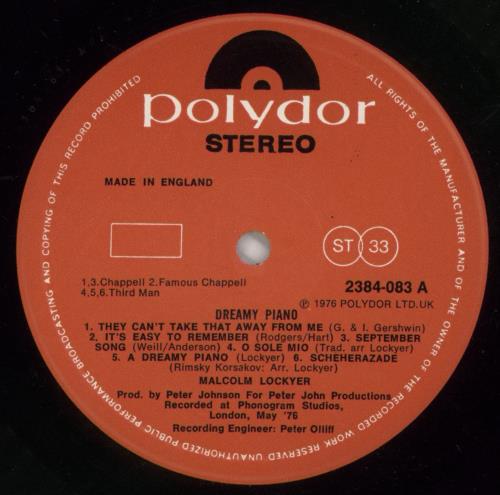Malcolm Lockyer Dreamy Piano vinyl LP album (LP record) UK 28OLPDR864239
