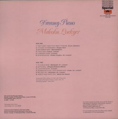 Malcolm Lockyer Dreamy Piano vinyl LP album (LP record) UK 28OLPDR864239