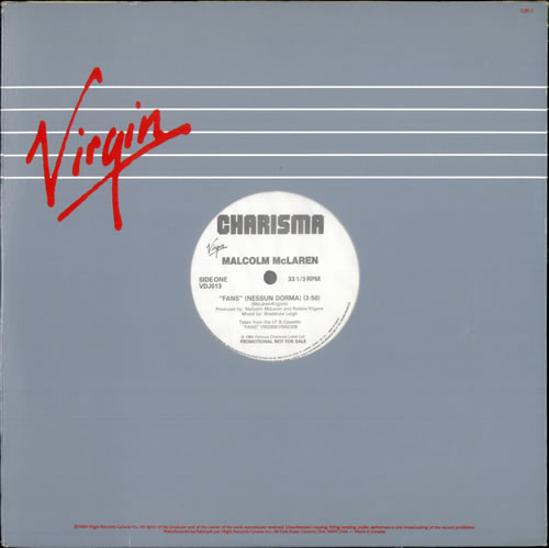 Malcolm McLaren Fans [Nessun Dorma] 12" vinyl single (12 inch record / Maxi-single) Canadian MAL12FA512136