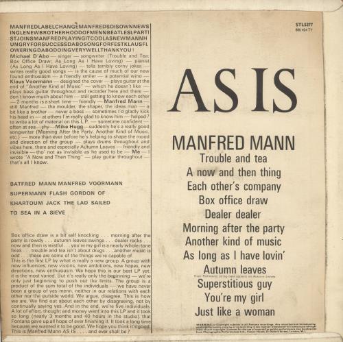 Manfred Mann As Is - 1st vinyl LP album (LP record) UK MFMLPAS730424