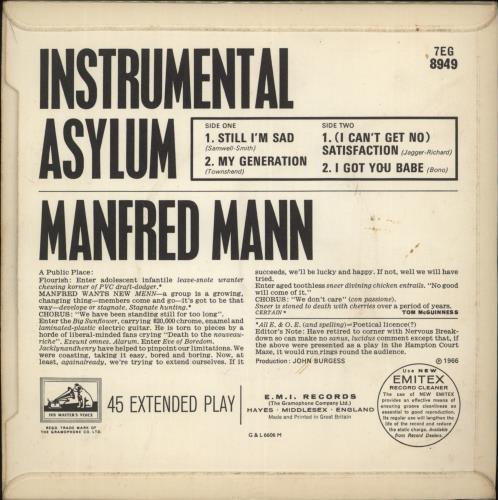 Manfred Mann Instrumental Asylum EP - VG 7" vinyl single (7 inch record / 45) UK MFM07IN756553