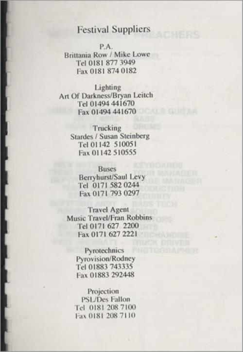 Manic Street Preachers 1997 Summer Festivals - Tour Itinerary Itinerary UK MASITSU403954