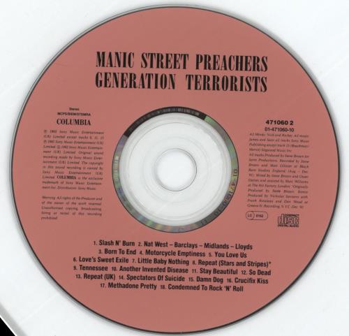 Manic Street Preachers Generation Terrorists CD album (CDLP) UK MASCDGE620940