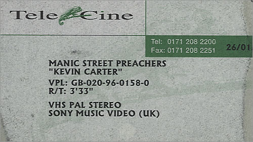 Manic Street Preachers Kevin Carter video (VHS or PAL or NTSC) UK MASVIKE91077