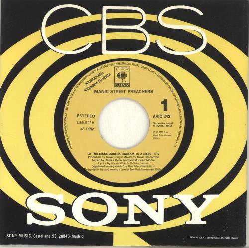 Manic Street Preachers La Tristesse Durera (Scream To A Sigh) 7" vinyl single (7 inch record / 45) Spanish MAS07LA697564