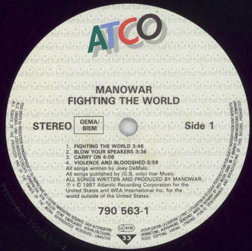 Manowar Fighting The World - VG vinyl LP album (LP record) German MOWLPFI861099