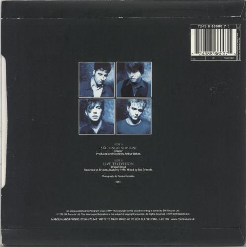 Mansun Six - Clear Vinyl 7" vinyl single (7 inch record / 45) UK M-S07SI130451
