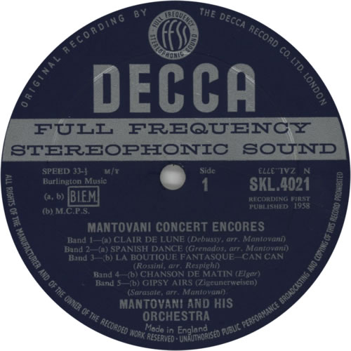 Mantovani Concert Encores - 1st vinyl LP album (LP record) UK MVQLPCO595931