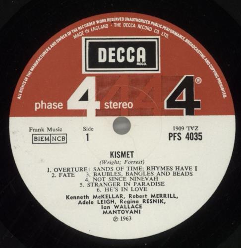 Mantovani Kismet vinyl LP album (LP record) UK MVQLPKI496857