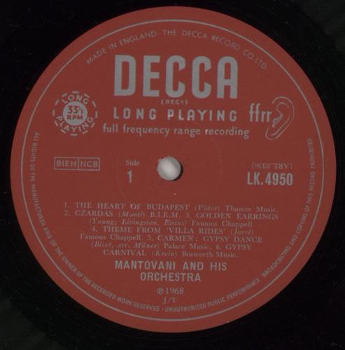 Mantovani Mantovani Plays Gypsy! vinyl LP album (LP record) UK MVQLPMA876000