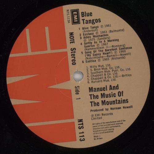 Manuel And His Music Of The Mountains Blue Tangos vinyl LP album (LP record) UK 0MMLPBL877166