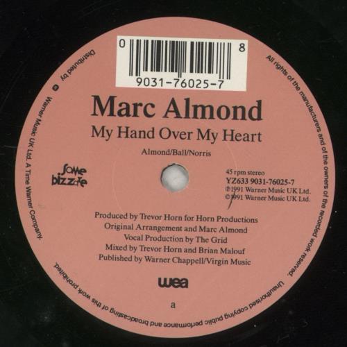 Marc Almond My Hand Over My Heart 7" vinyl single (7 inch record / 45) UK ALM07MY170074