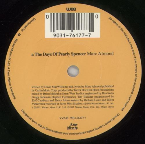 Marc Almond The Days Of Pearly Spencer 7" vinyl single (7 inch record / 45) UK ALM07TH193603