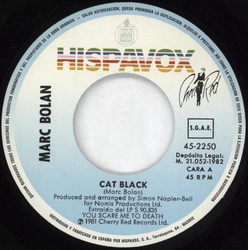 Marc Bolan Cat Black + Sleeve 7" vinyl single (7 inch record / 45) Spanish MAB07CA730768