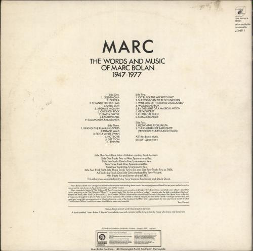 Marc Bolan Marc - The Words & Music Of Marc Bolan 1947-1977 2-LP vinyl record set (Double LP Album) UK MAB2LMA582630