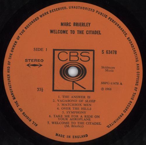 Marc Brierley Welcome To The Citadel vinyl LP album (LP record) UK OYULPWE814650