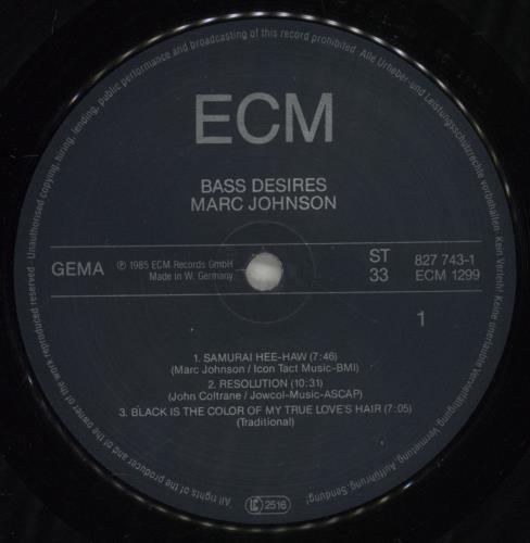 Marc Johnson Bass Desires vinyl LP album (LP record) German MJOLPBA319075