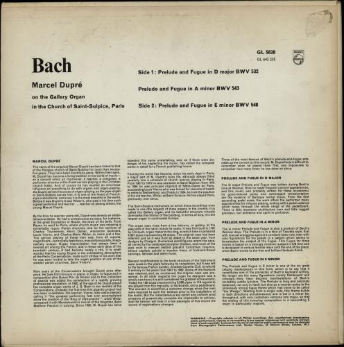 Marcel Dupr� Bach Preludes And Fugues vinyl LP album (LP record) UK N88LPBA764741