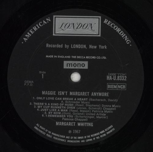 Margaret Whiting Maggie Isn't Margaret Anymore vinyl LP album (LP record) UK MWGLPMA535150