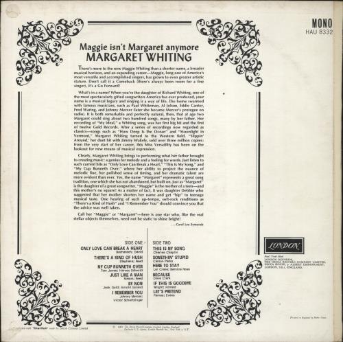 Margaret Whiting Maggie Isn't Margaret Anymore vinyl LP album (LP record) UK MWGLPMA535150