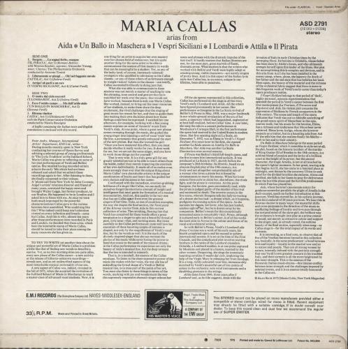 Maria Callas Arias from Aida, Un Ballo in Maschere, I Vespri Siciliani... vinyl LP album (LP record) UK M44LPAR879495