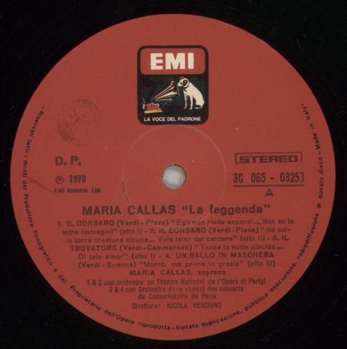Maria Callas La Leggenda vinyl LP album (LP record) Italian M44LPLA880165