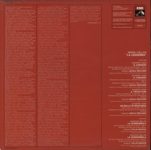 Maria Callas La Leggenda vinyl LP album (LP record) Italian M44LPLA880165