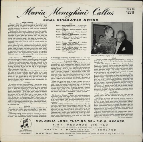 Maria Callas Sings Operatic Arias vinyl LP album (LP record) UK M44LPSI862013
