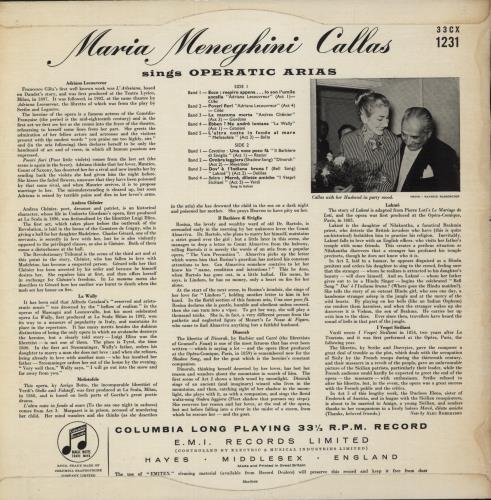 Maria Callas Sings Operatic Arias vinyl LP album (LP record) UK M44LPSI880472